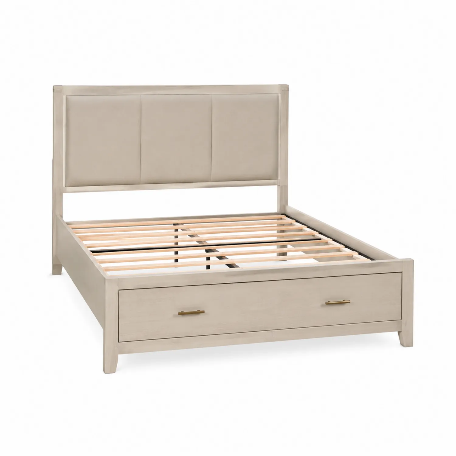 Letto contenitore matrimoniale in legno e tessuto imbottito Beige 200x160 cm
