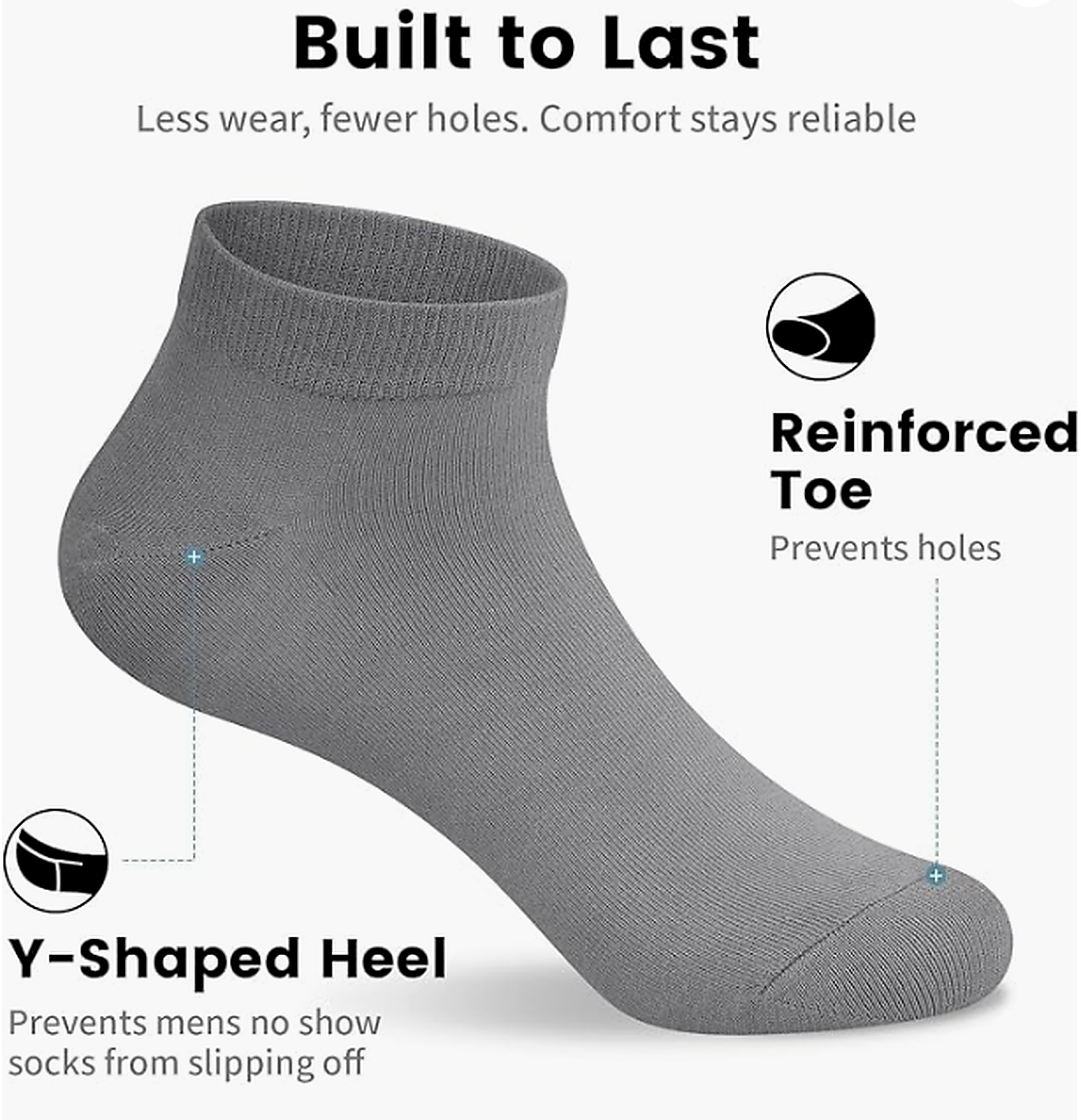 SV No Show Socks Men, Low Cut Ankle Short Casual Cotton Socks with Non Slip Grips 6-10/11-13