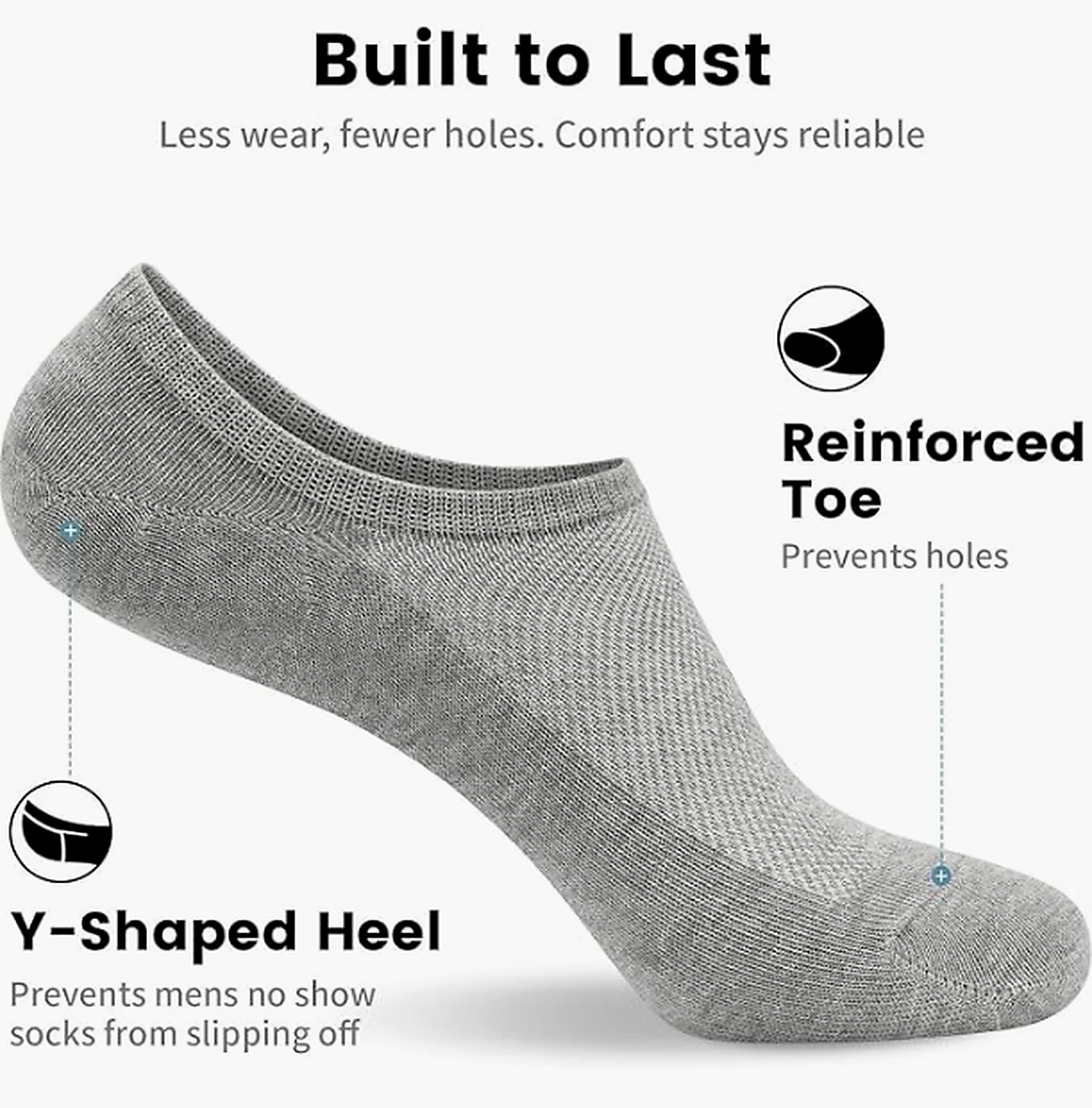 SV No Show Socks Men, Low Cut Ankle Short Casual Cotton Socks with Non Slip Grips 6-10/11-13