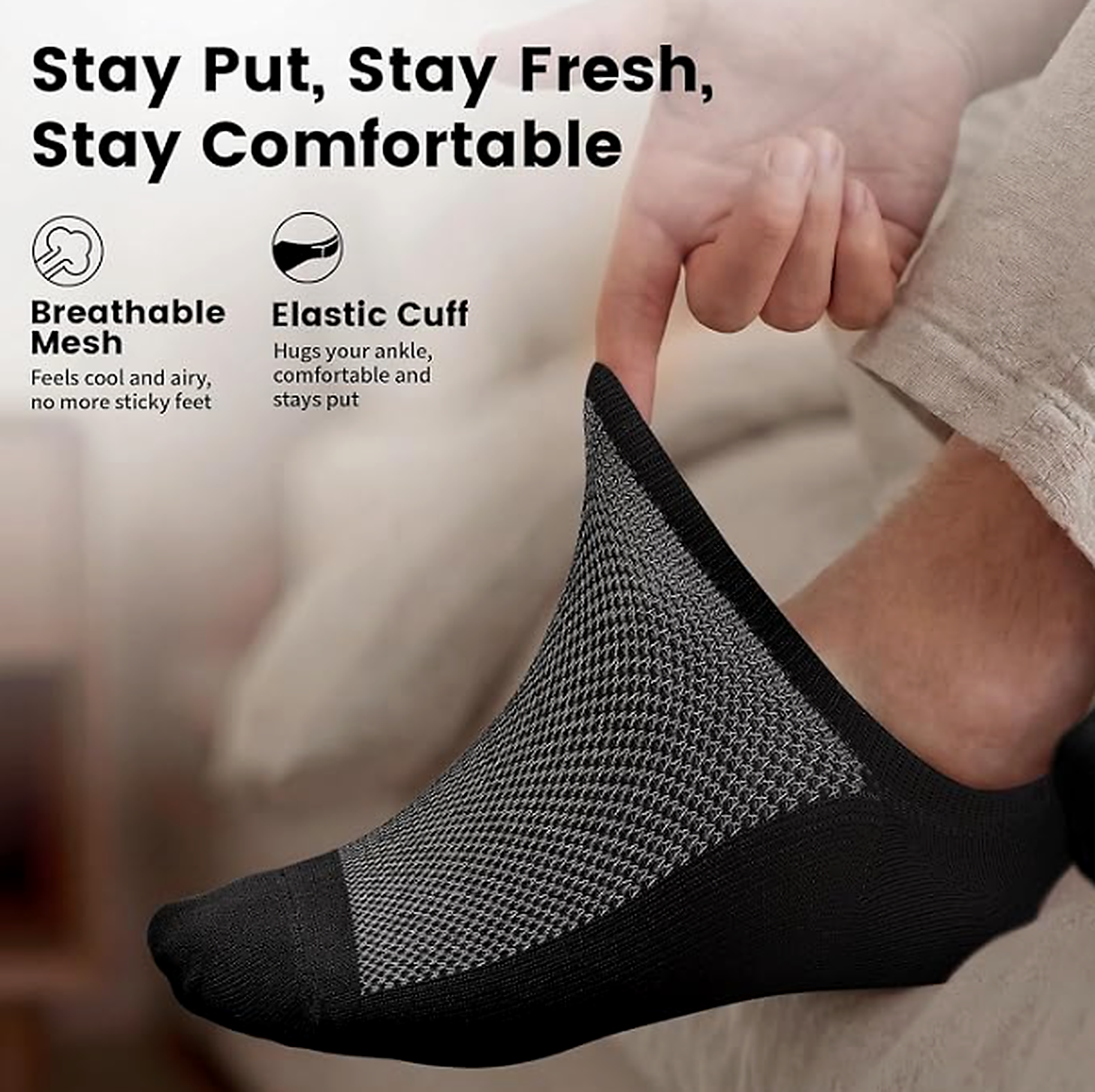 SV No Show Socks Men, Low Cut Ankle Short Casual Cotton Socks with Non Slip Grips 6-10/11-13