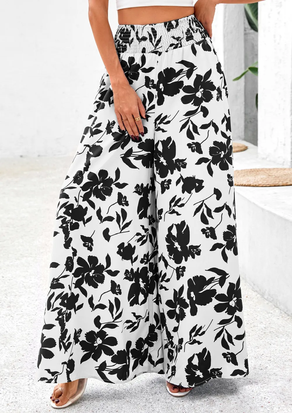 Casual Elastic High WaistedPockets Boho Beach Wide LegPalazzo Pants