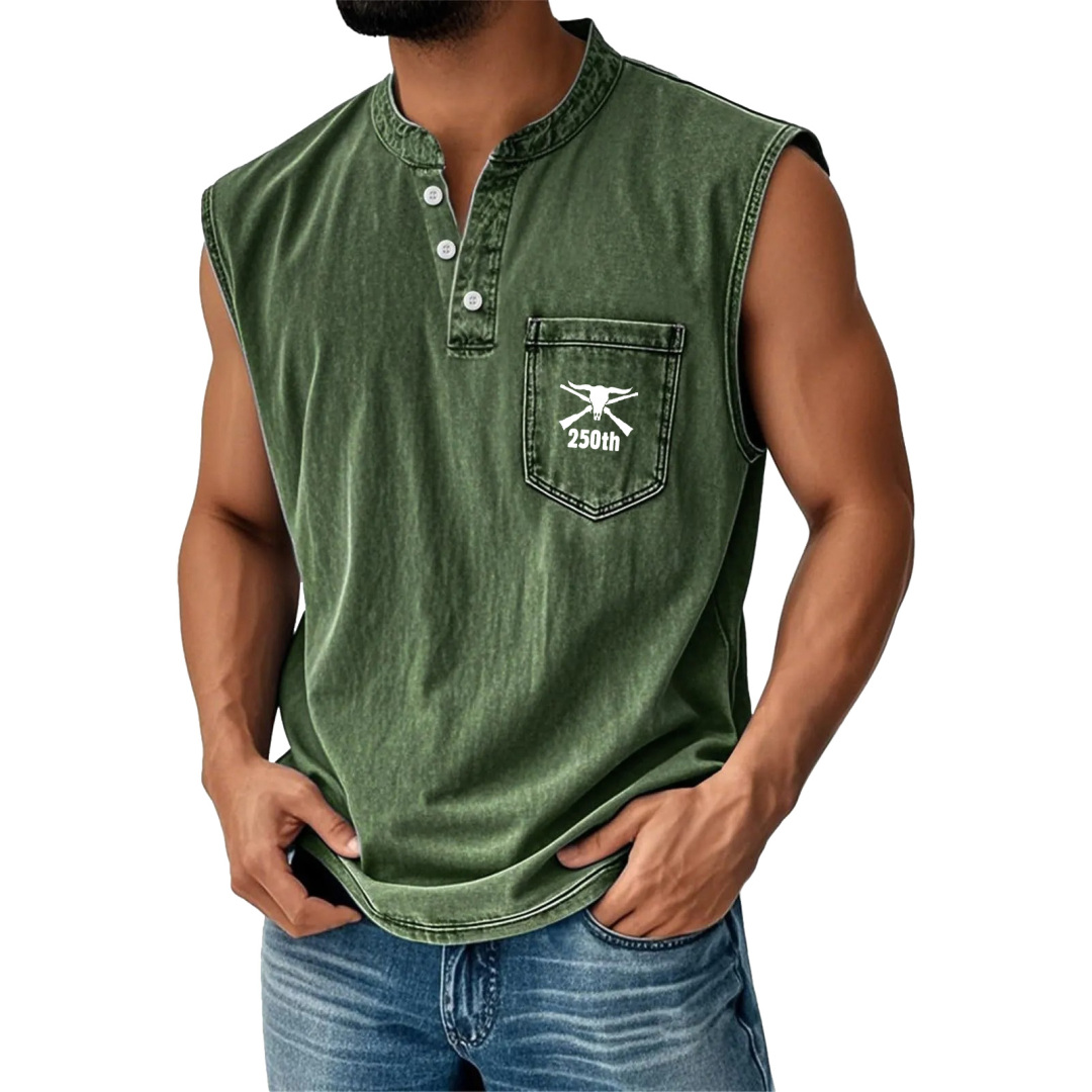 Men's Washed CottonSleeveless Henley Vest