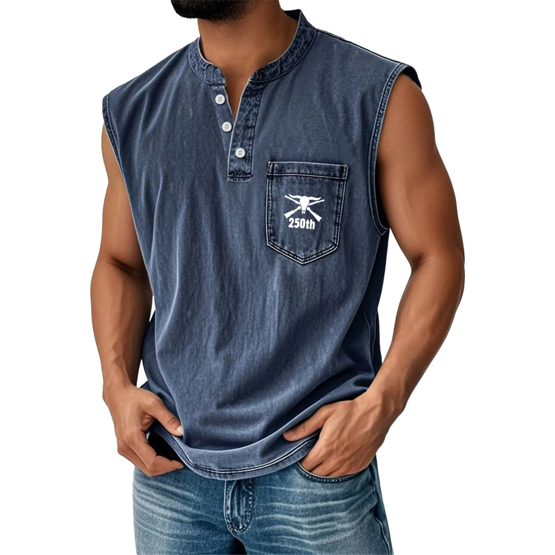 Men's Washed CottonSleeveless Henley Vest