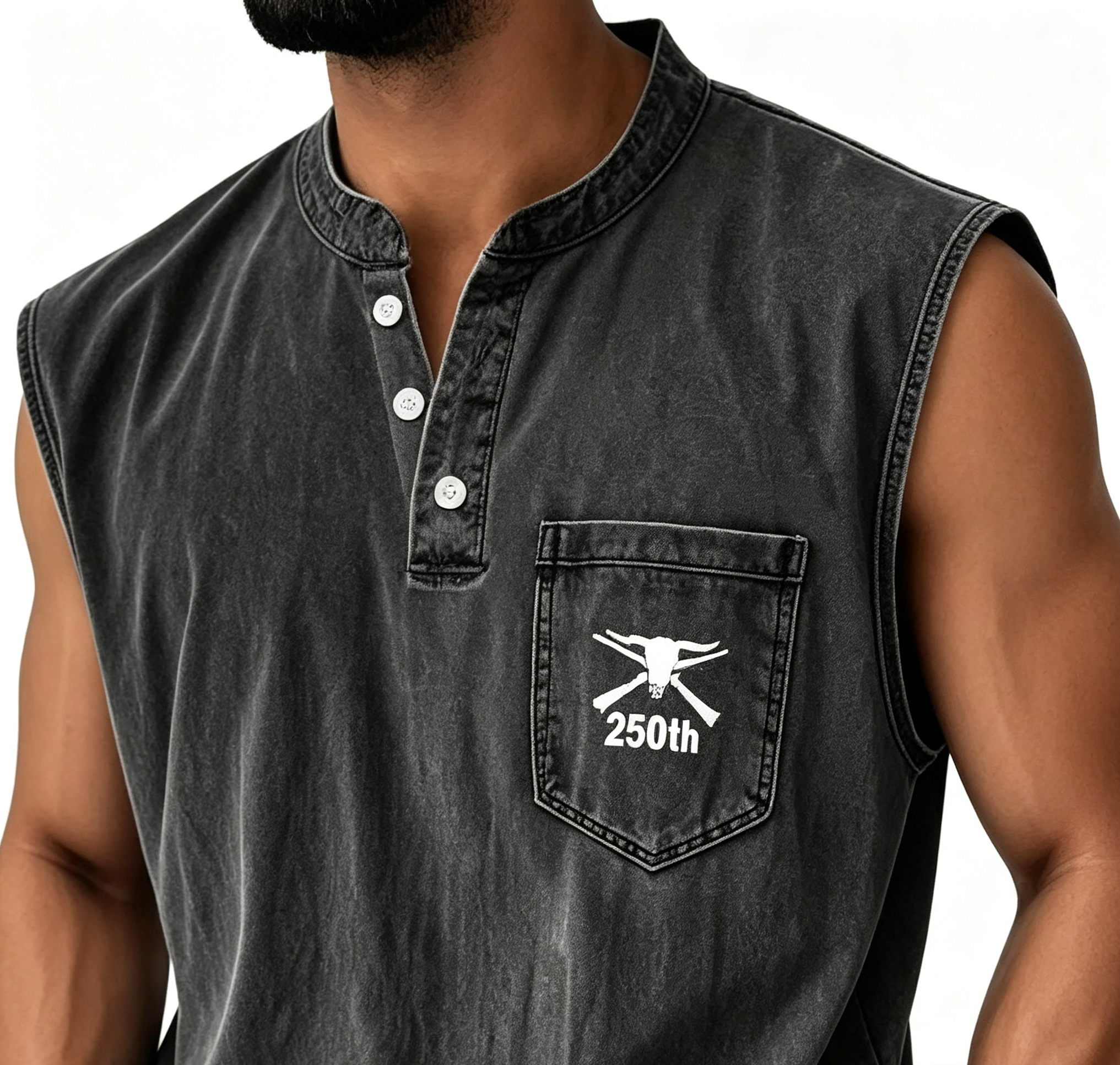 Men's Washed CottonSleeveless Henley Vest