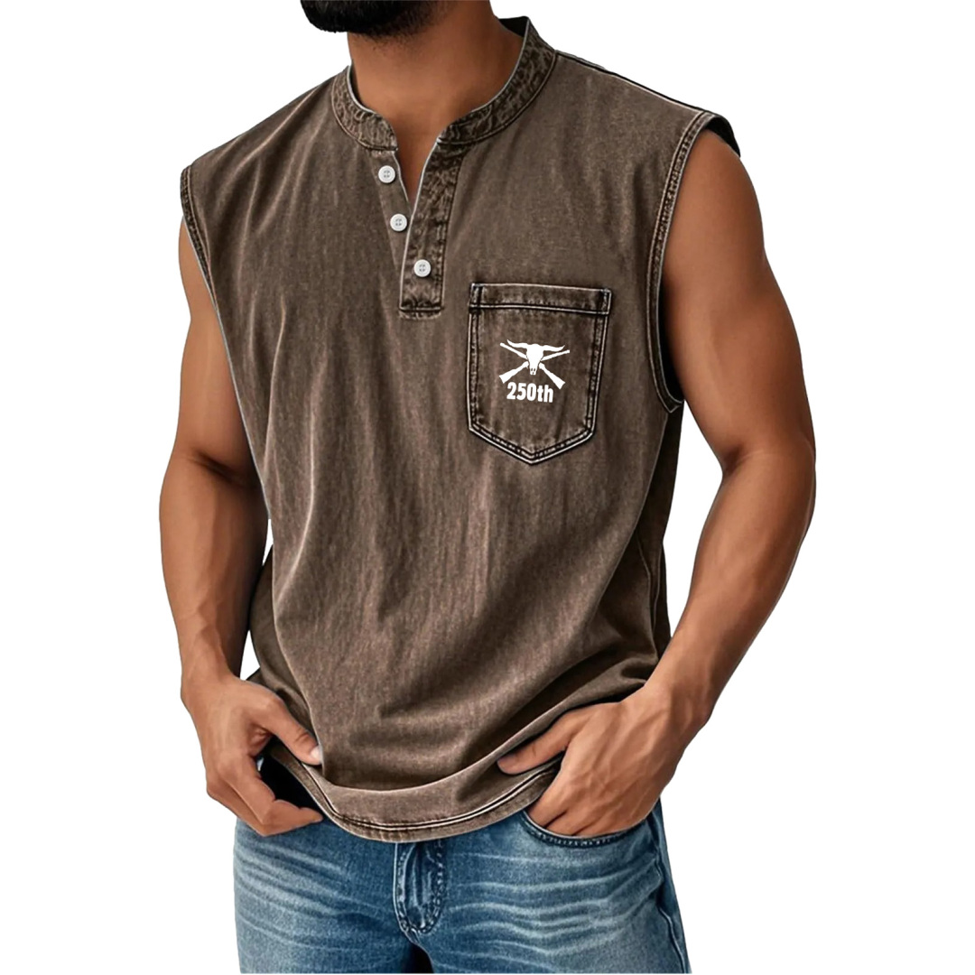 Men's Washed CottonSleeveless Henley Vest