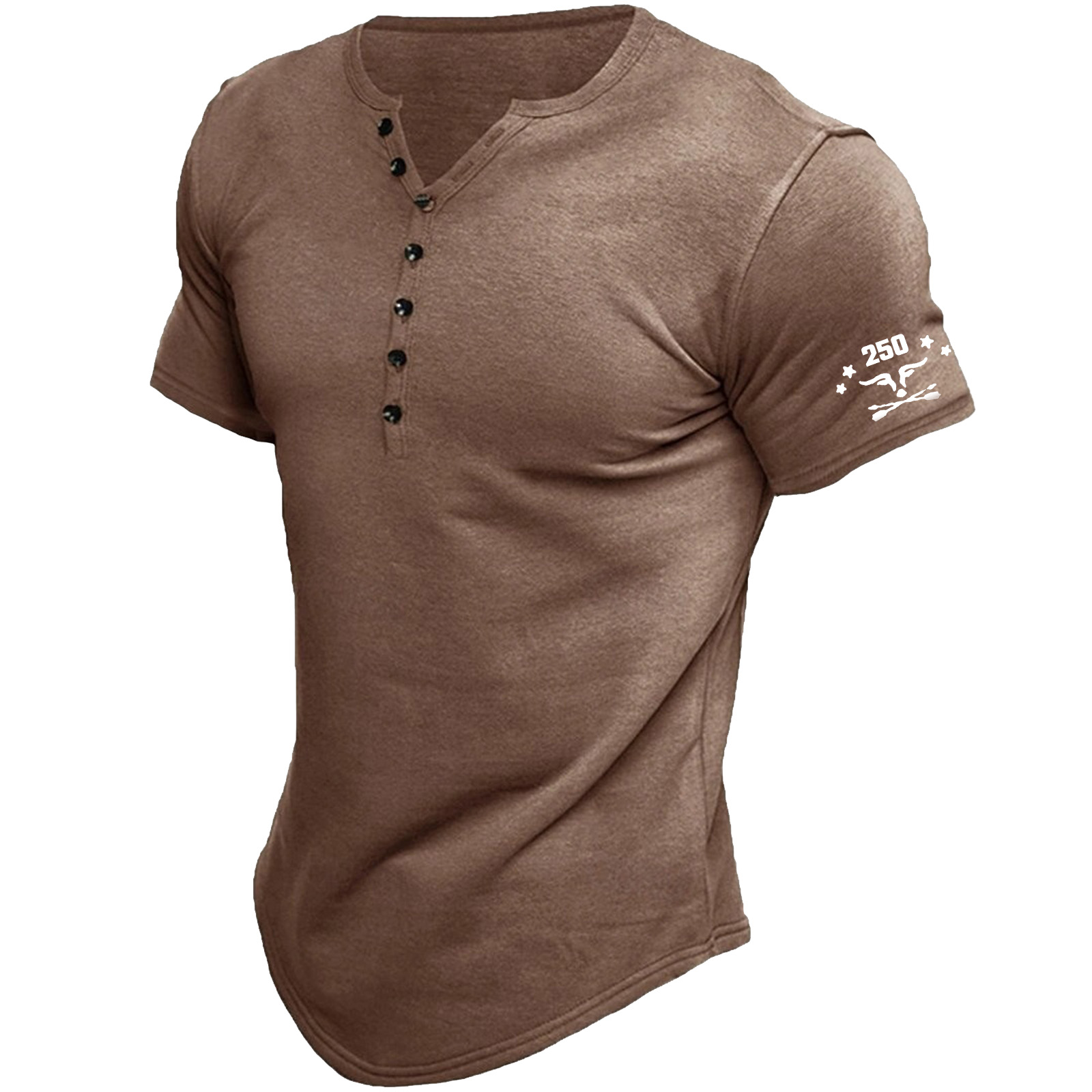 Men's T Shirt Tee Henley Top Short Sleeve Solid Color