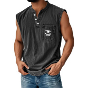 Men's Washed CottonSleeveless Henley Vest