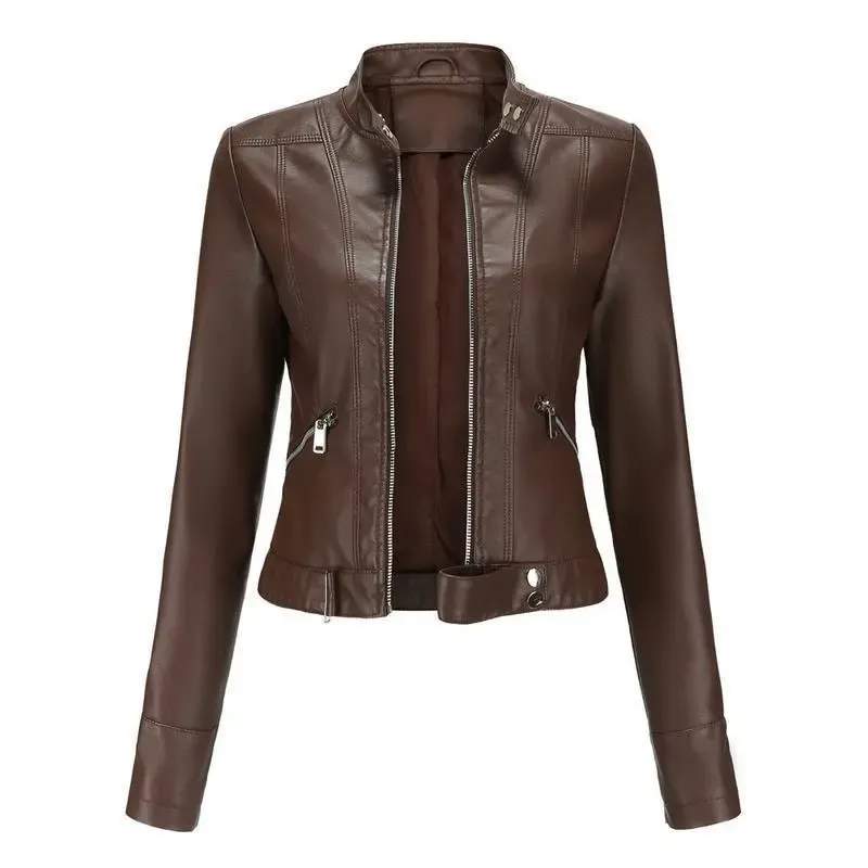 New Women's Short LeatherJackets, Small Outerwear for Springand Autumn