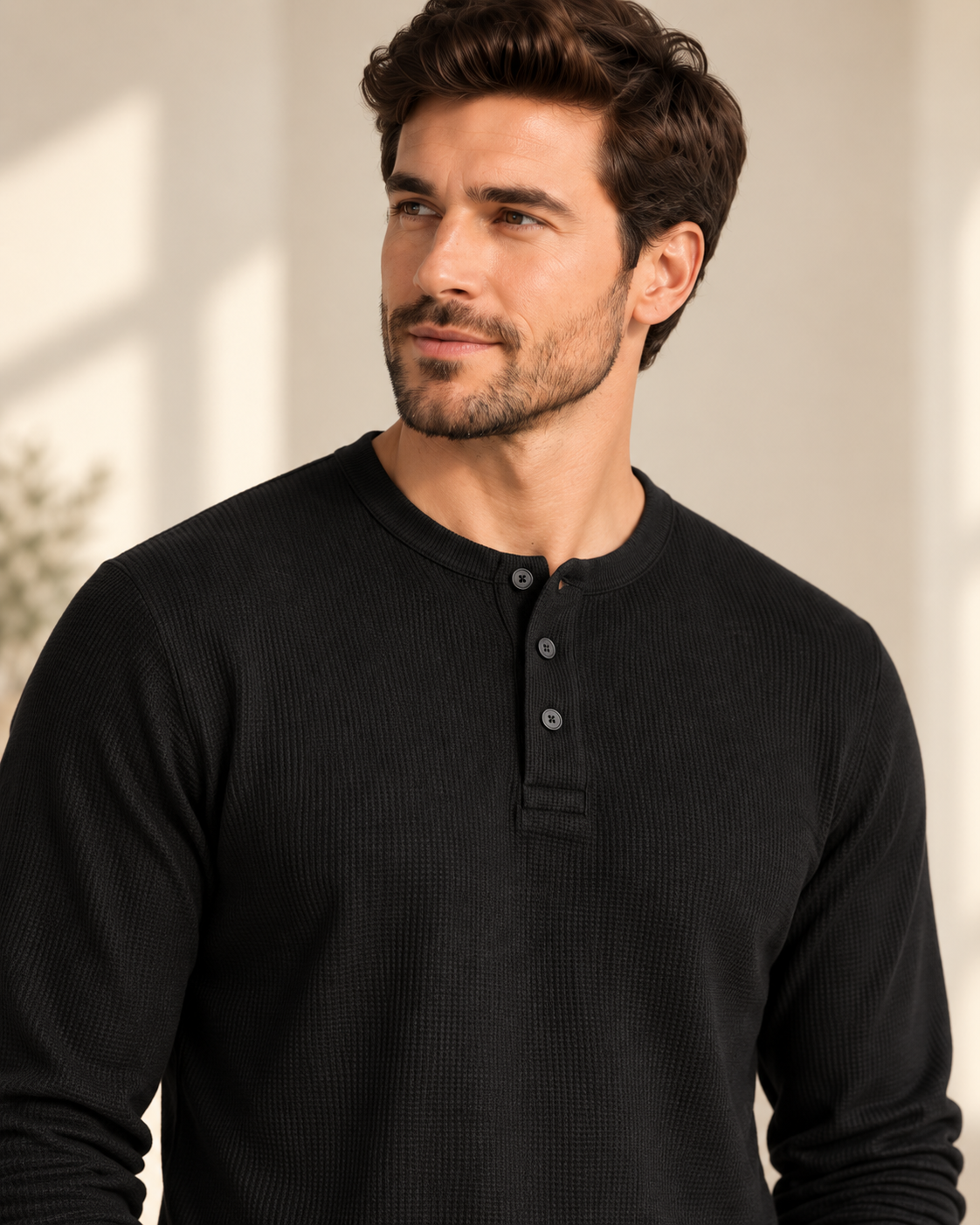 Men's Cotton Waffle-Knit Thermal Henley Shirt Long Sleeve S-3XL Breathable Fashion Casual Pullover Solid Tops Knitwear Menswear