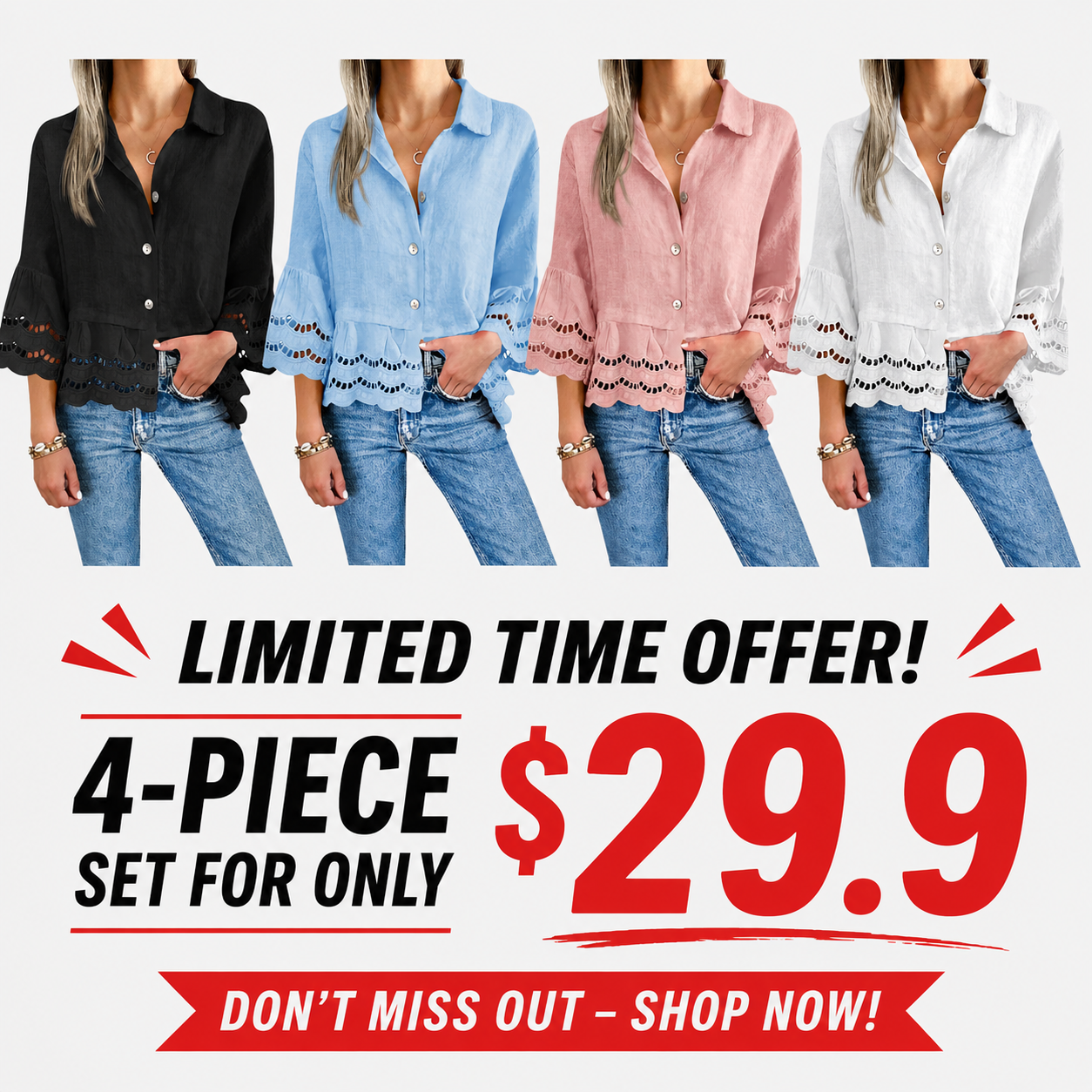 Women's Eyelet Lace BlouseTops 
