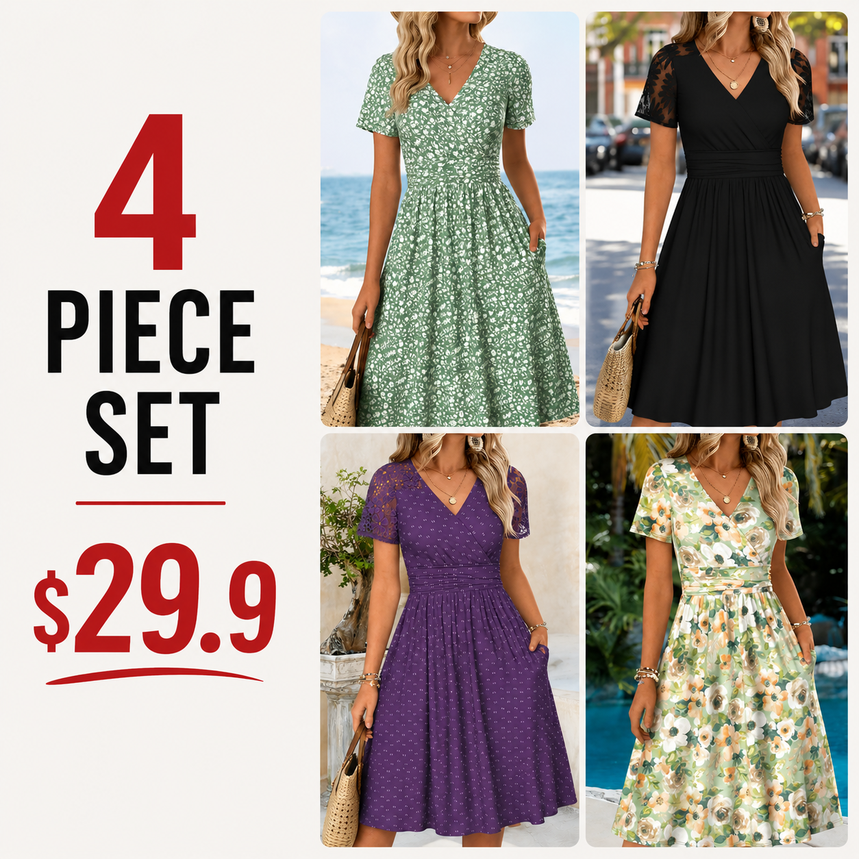 Multi Color Tummy Coverage Floral Print Short Sleeve Dress
