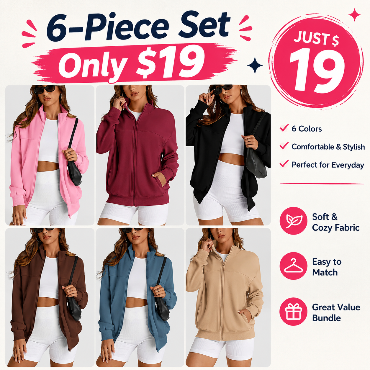 Women's SpringFall Fashion Full Zip Up SweatshirtLong Sleeve Loose Fit TrendyCasual Jacket with Pockets