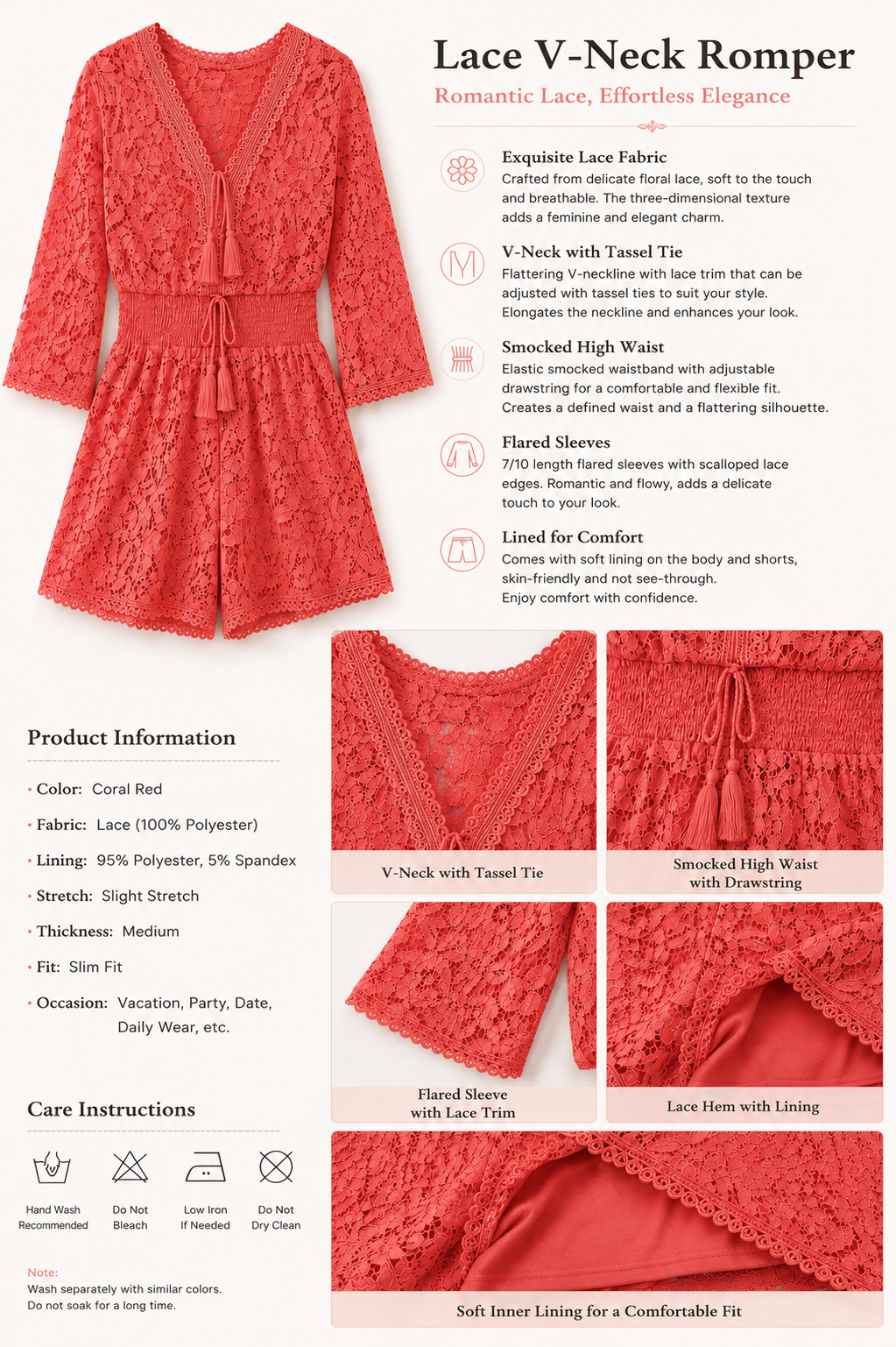 Casual short V-neck lace suit
