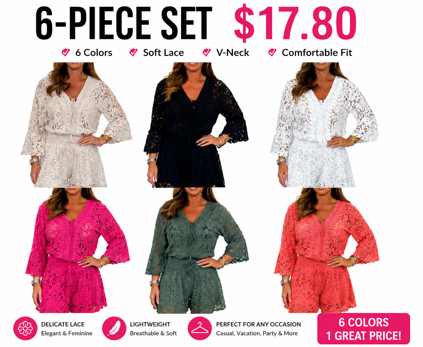 Casual short V-neck lace suit