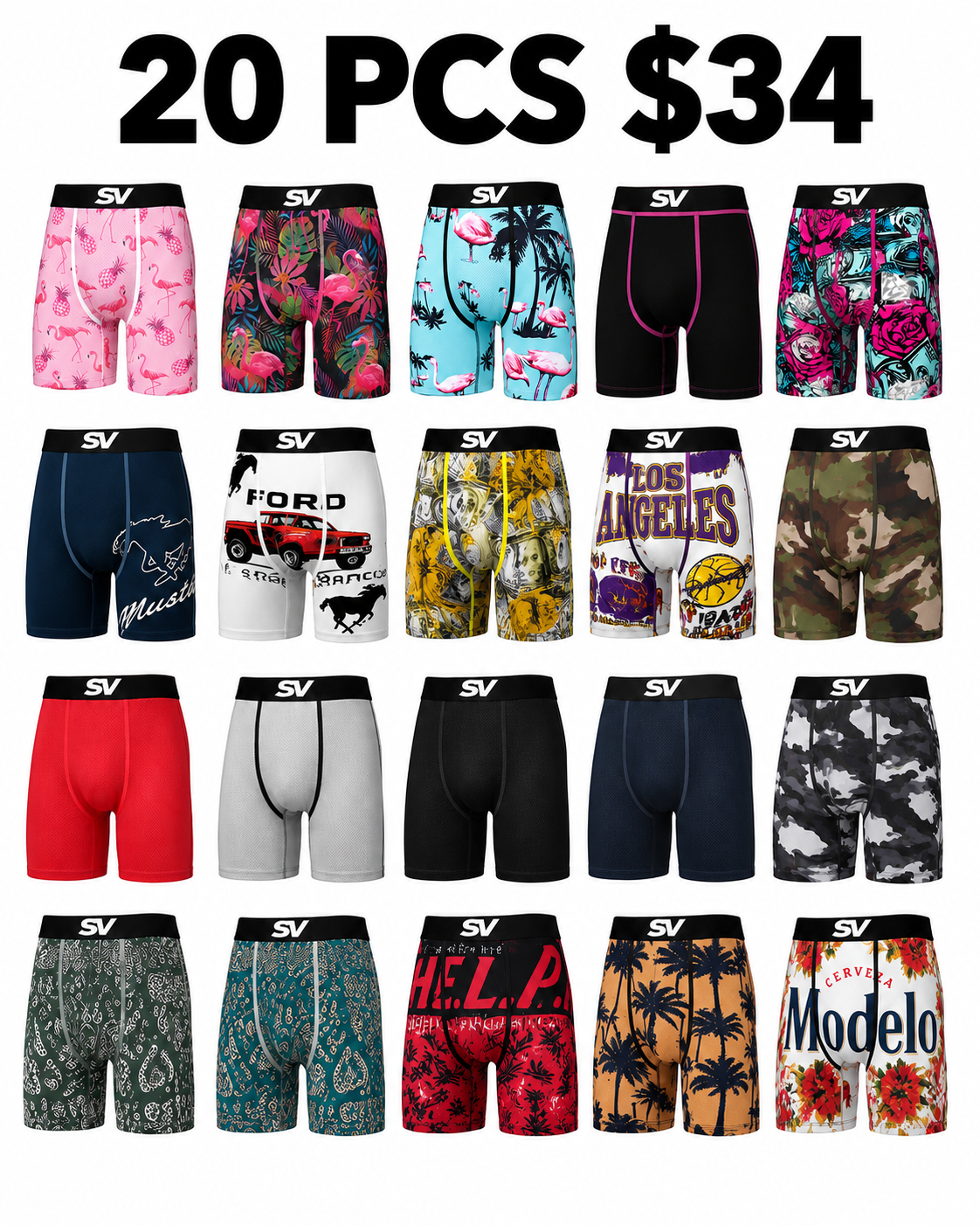 Get 20 assorted men’s boxer briefs for only $34. Great value pack.