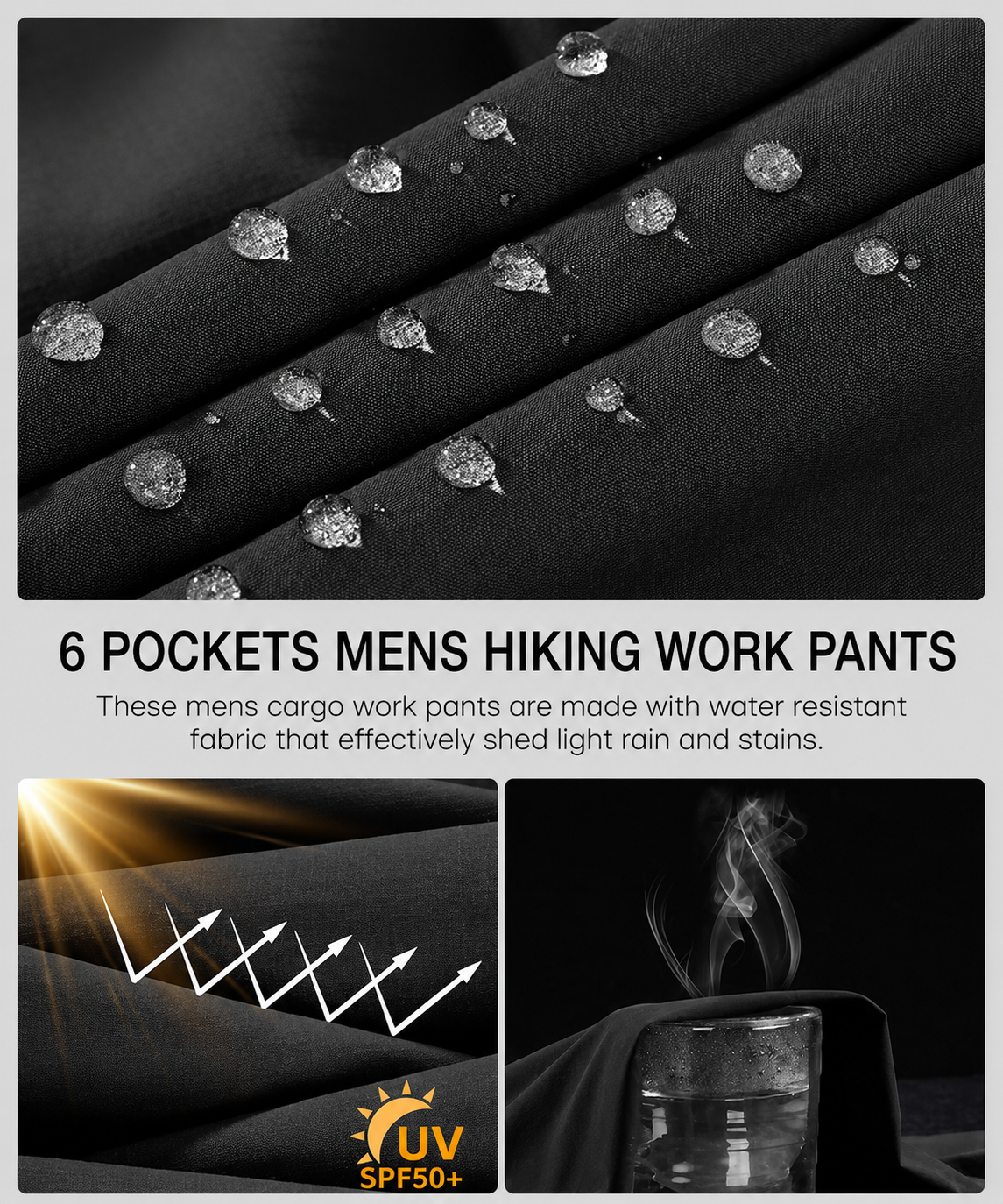  SV Mens Hiking Pants Quick Dry Water Resistant Lightweight Nylon Cargo Pants Breathable Work Travel Pants with 6 Pockets