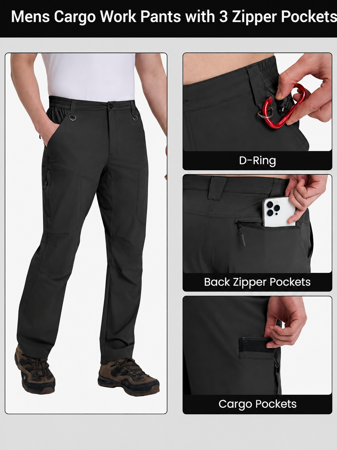  SV Mens Hiking Pants Quick Dry Water Resistant Lightweight Nylon Cargo Pants Breathable Work Travel Pants with 6 Pockets