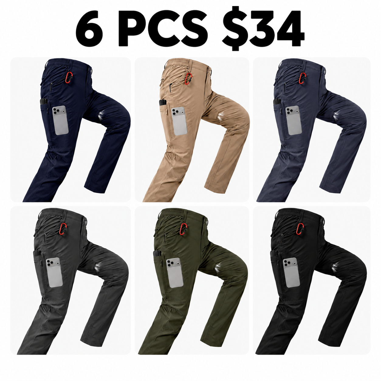  SV Mens Hiking Pants Quick Dry Water Resistant Lightweight Nylon Cargo Pants Breathable Work Travel Pants with 6 Pockets