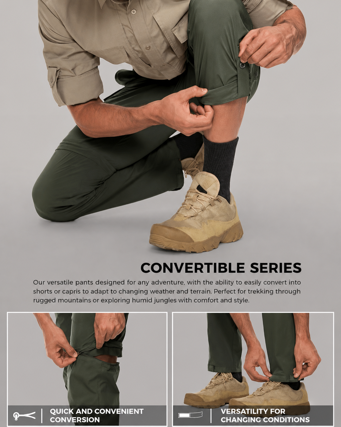 SV Mens Convertible Hiking Pants: 3 in 1 Zip-Off Lightweight Quick-Dry Water-Resistant with 5 Deep Pockets for Travel