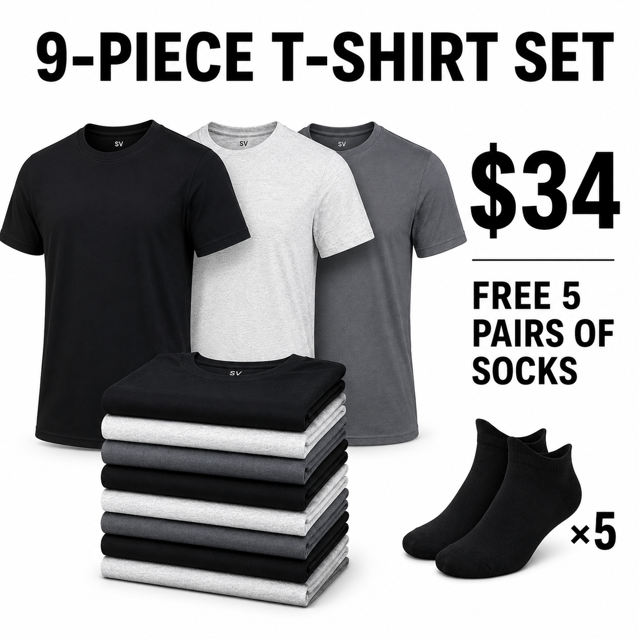 SV Men's Crew T-Shirts, Multipack