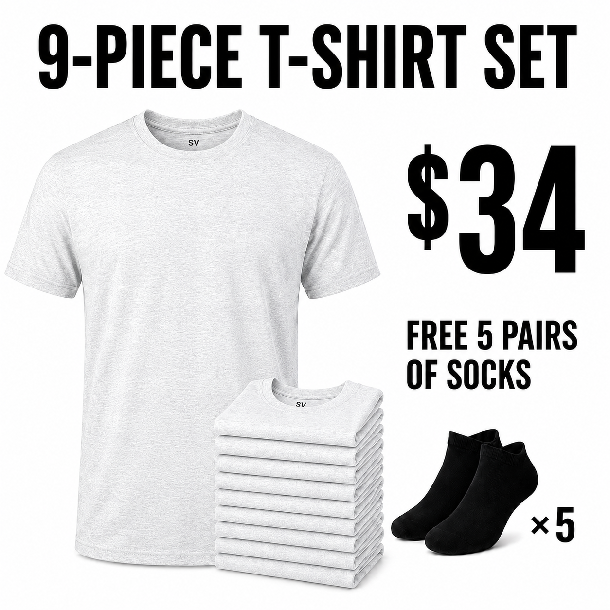 SV Men's Crew T-Shirts, Multipack