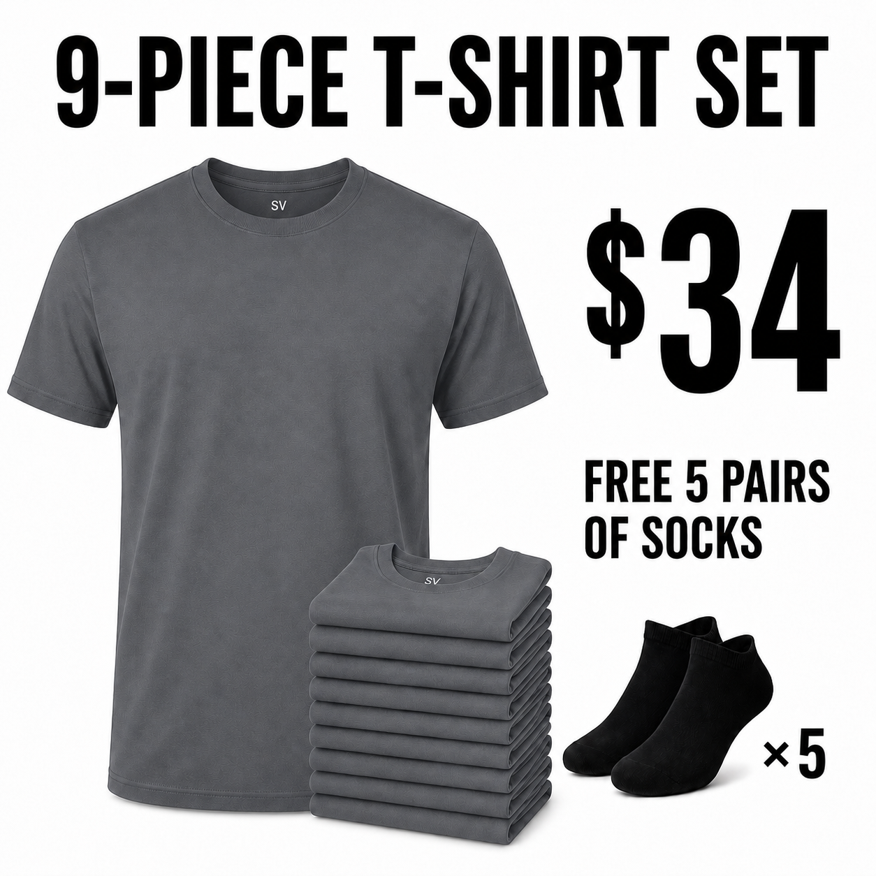SV Men's Crew T-Shirts, Multipack