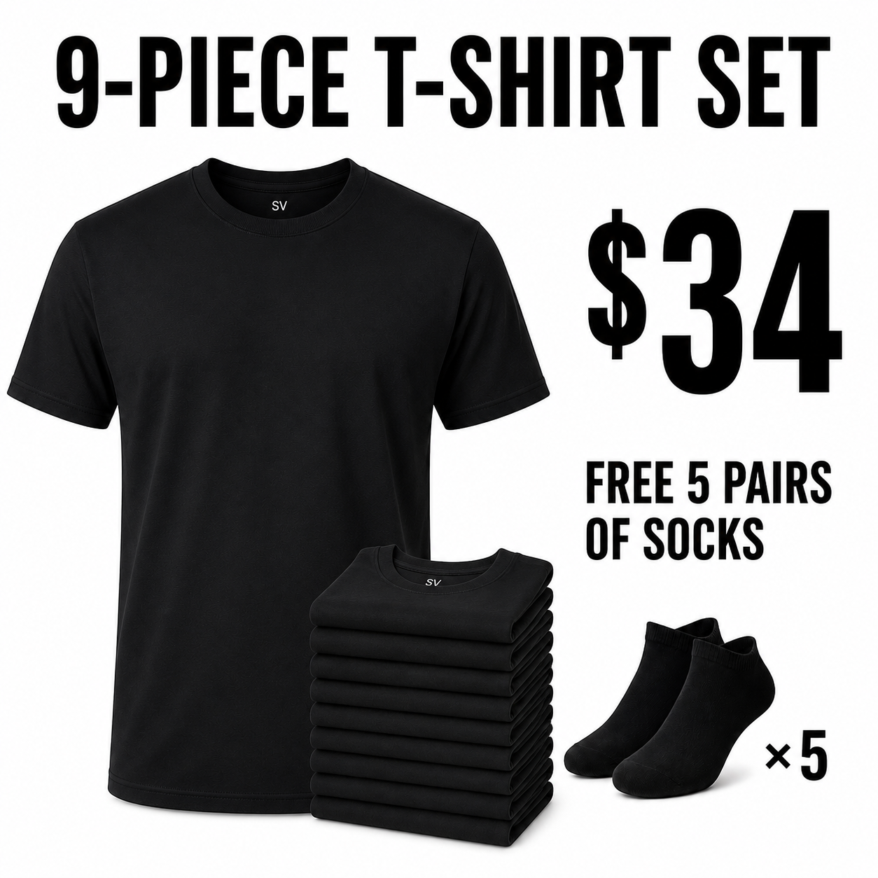 SV Men's Crew T-Shirts, Multipack