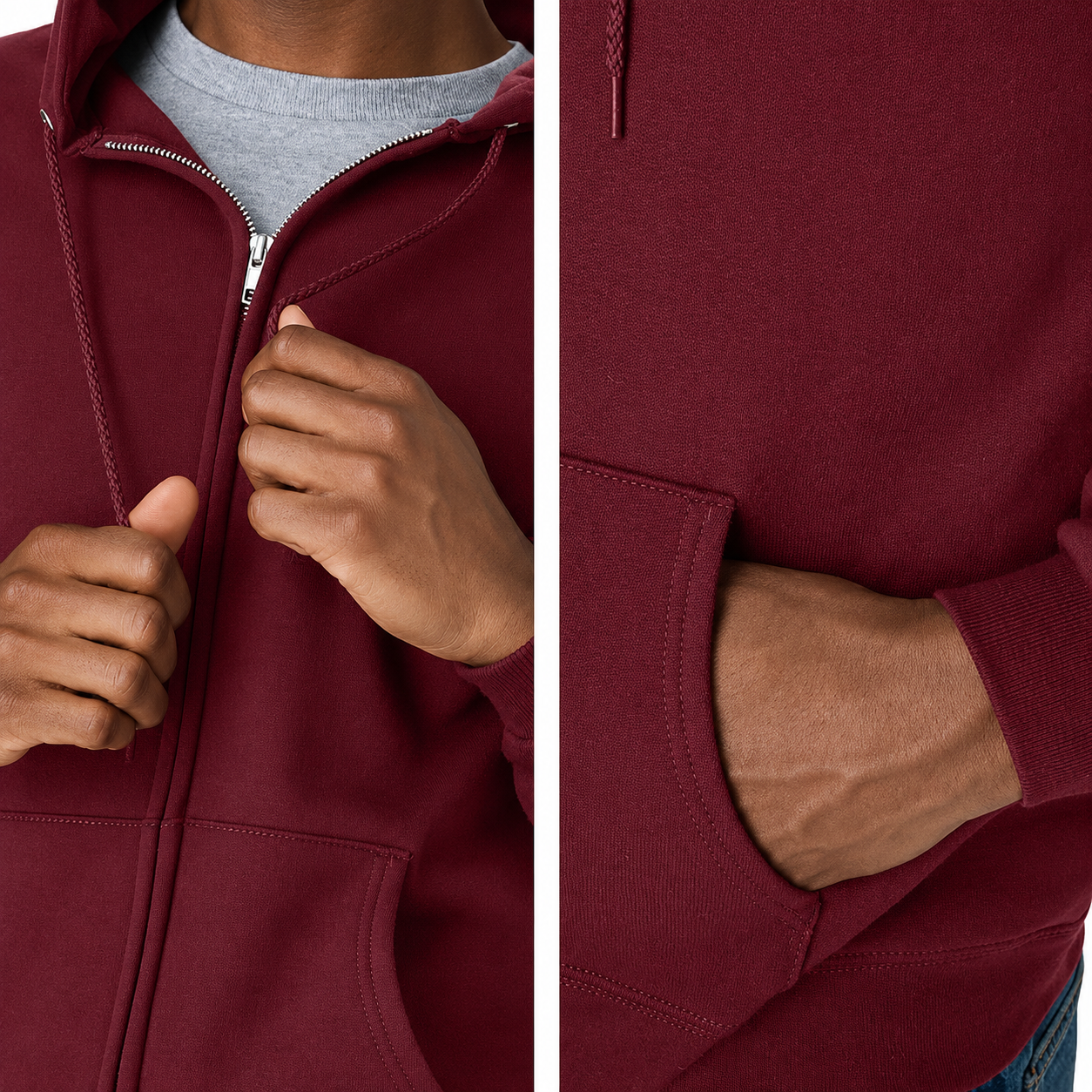  Men's Zip-up Hoodie,  Fleece Full-zip Hoodie for Men, Hooded Sweatshirt
