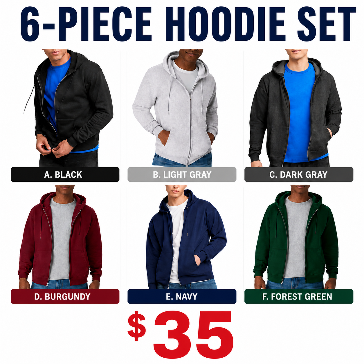  Men's Zip-up Hoodie,  Fleece Full-zip Hoodie for Men, Hooded Sweatshirt