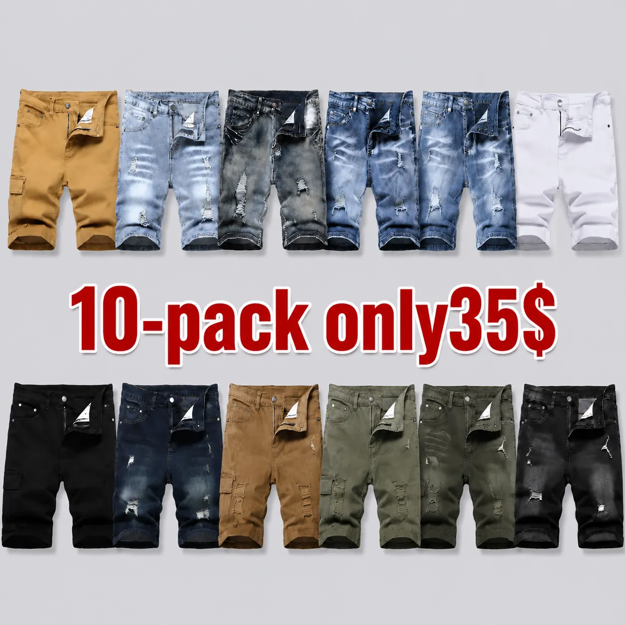 Men's Ripped Denim Shorts - Stretch - Distressed Street Style