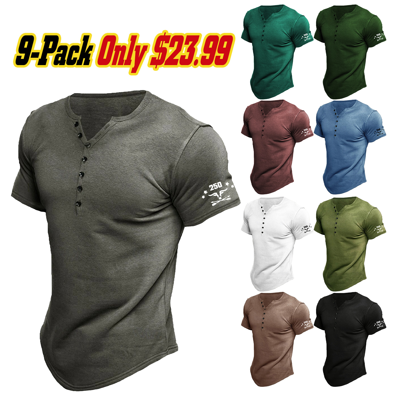 Men's T Shirt Tee Henley Top Short Sleeve Solid Color