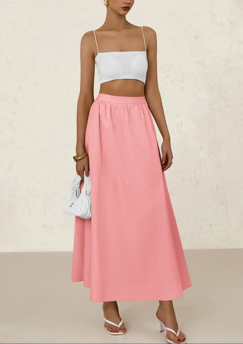 Women's MaxiSkirts Summer Trendy Ruffle HighWaisted Casual Long Flowy Skirtwith Pockets