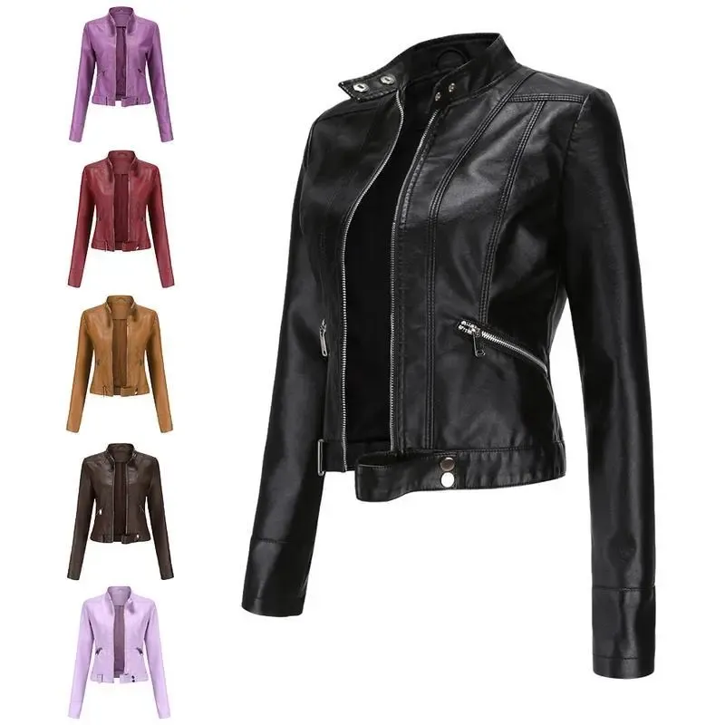 New Women's Short LeatherJackets, Small Outerwear for Springand Autumn