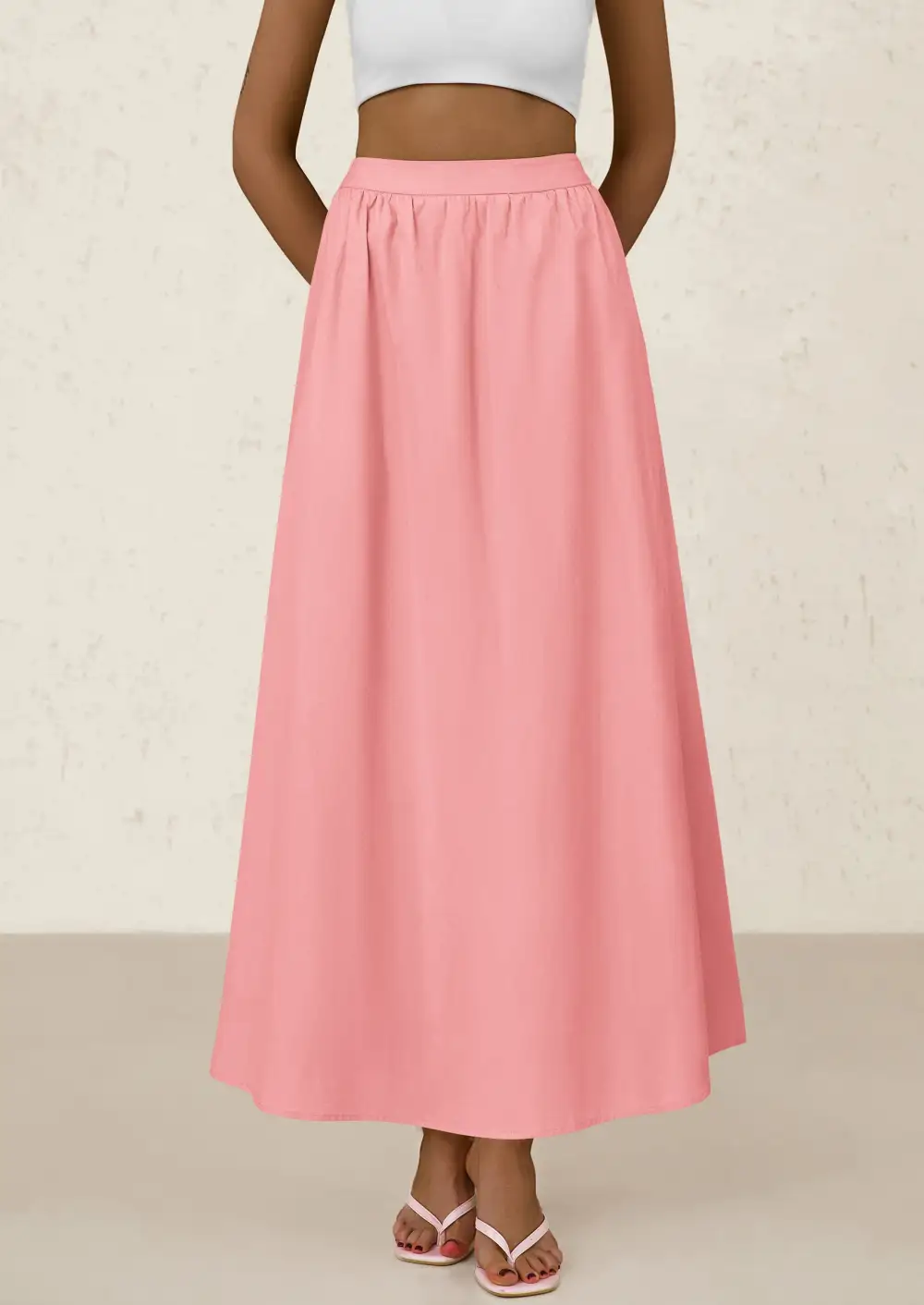 Women's MaxiSkirts Summer Trendy Ruffle HighWaisted Casual Long Flowy Skirtwith Pockets