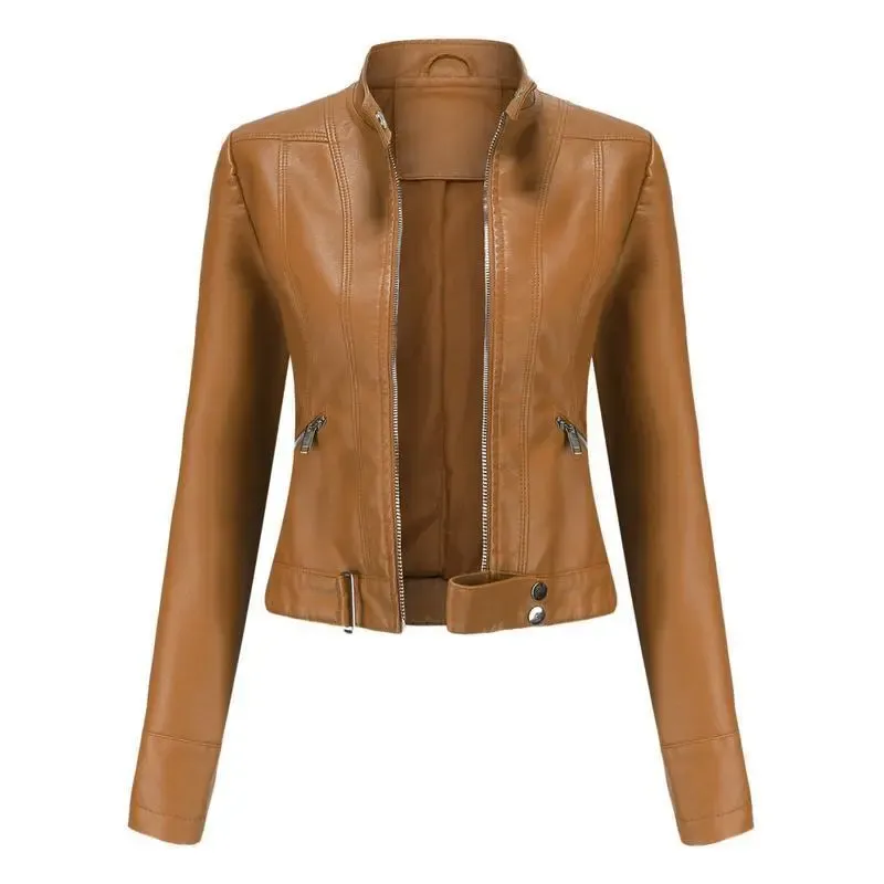 New Women's Short LeatherJackets, Small Outerwear for Springand Autumn