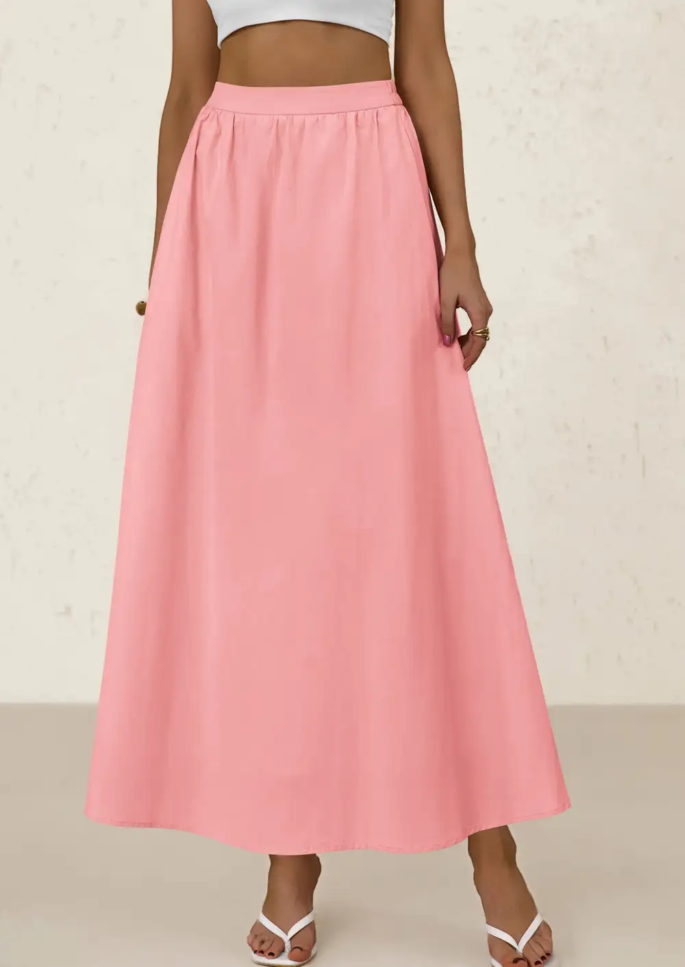 Women's MaxiSkirts Summer Trendy Ruffle HighWaisted Casual Long Flowy Skirtwith Pockets