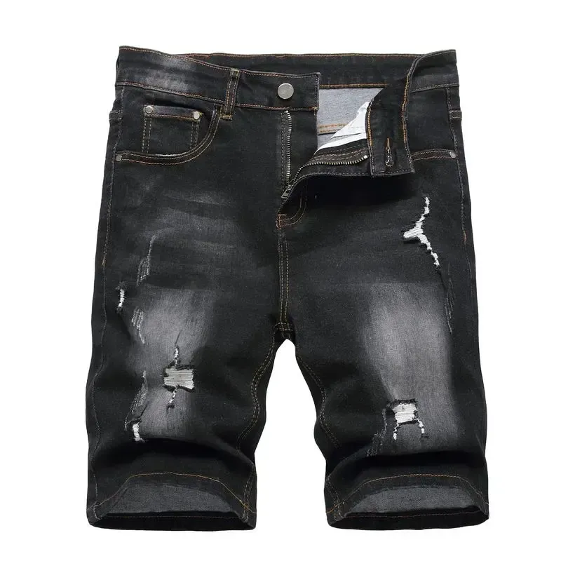 Men's Ripped Denim Shorts - Stretch - Distressed Street Style