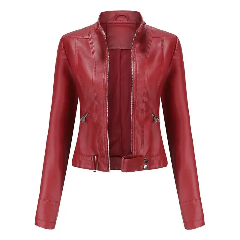New Women's Short LeatherJackets, Small Outerwear for Springand Autumn