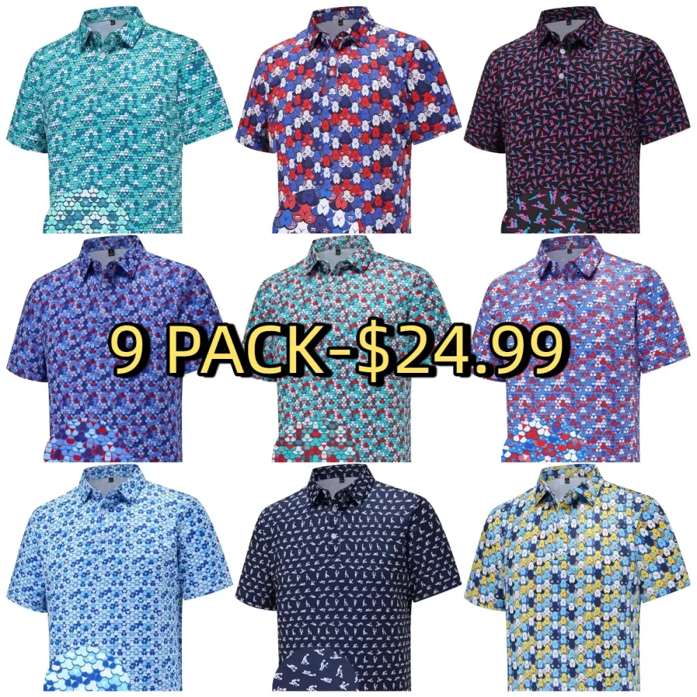  Mens Golf Polo Shirts Short Sleeve Moisture Wicking Dry Fit Performance Casual Funny Golf Polo Shirts for Men