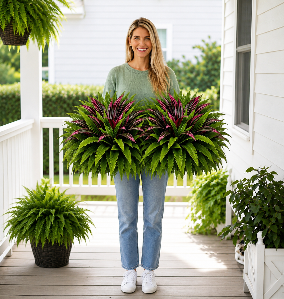 🔥LAST DAY  🌿UV-Resistant Artificial Fern & Red Dracaena Decorative Plants – Full, Lush & Fade-Resistant!