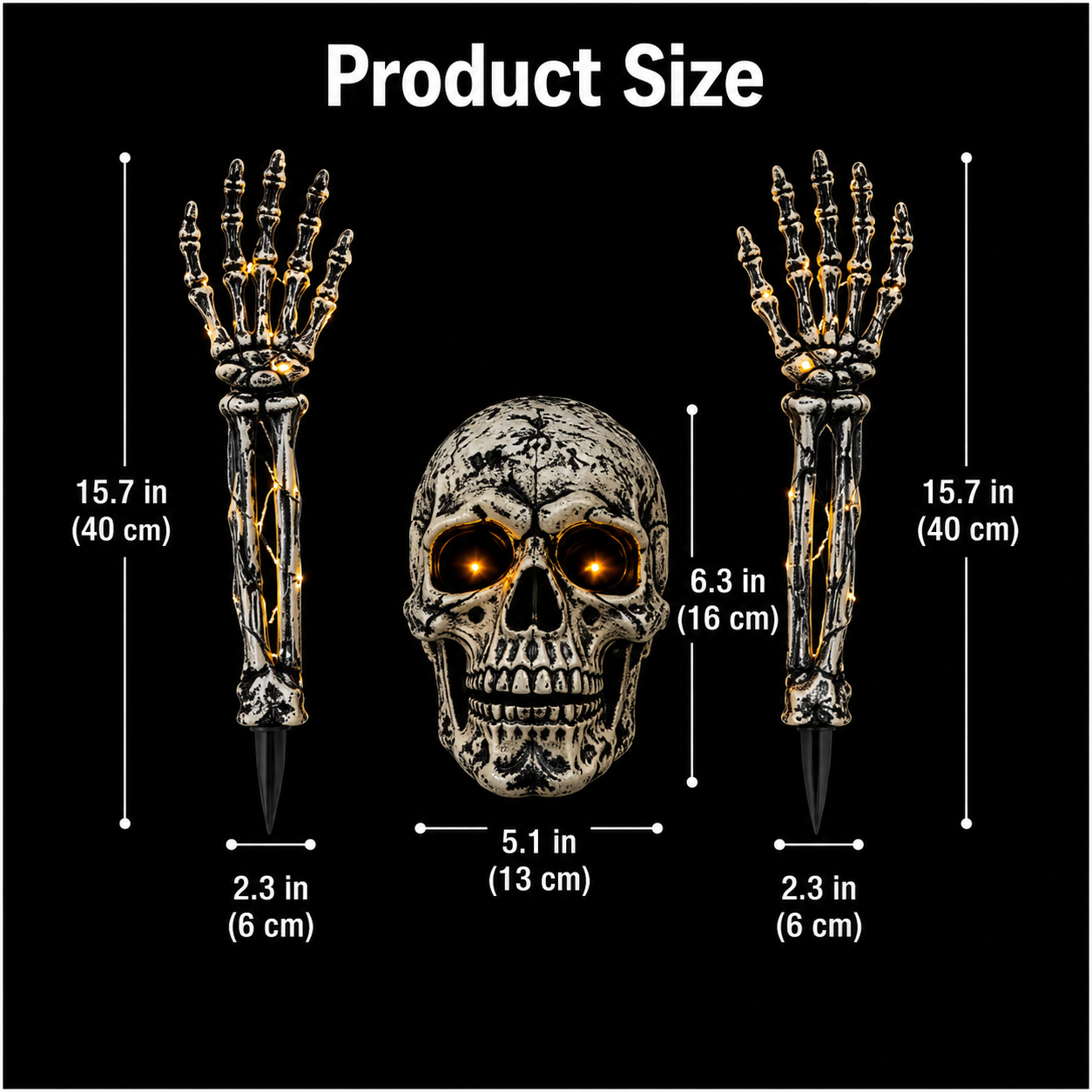 Solar-Powered Halloween Skull & Skeleton Hands Garden Decor | Auto Light-Up Yard Display
