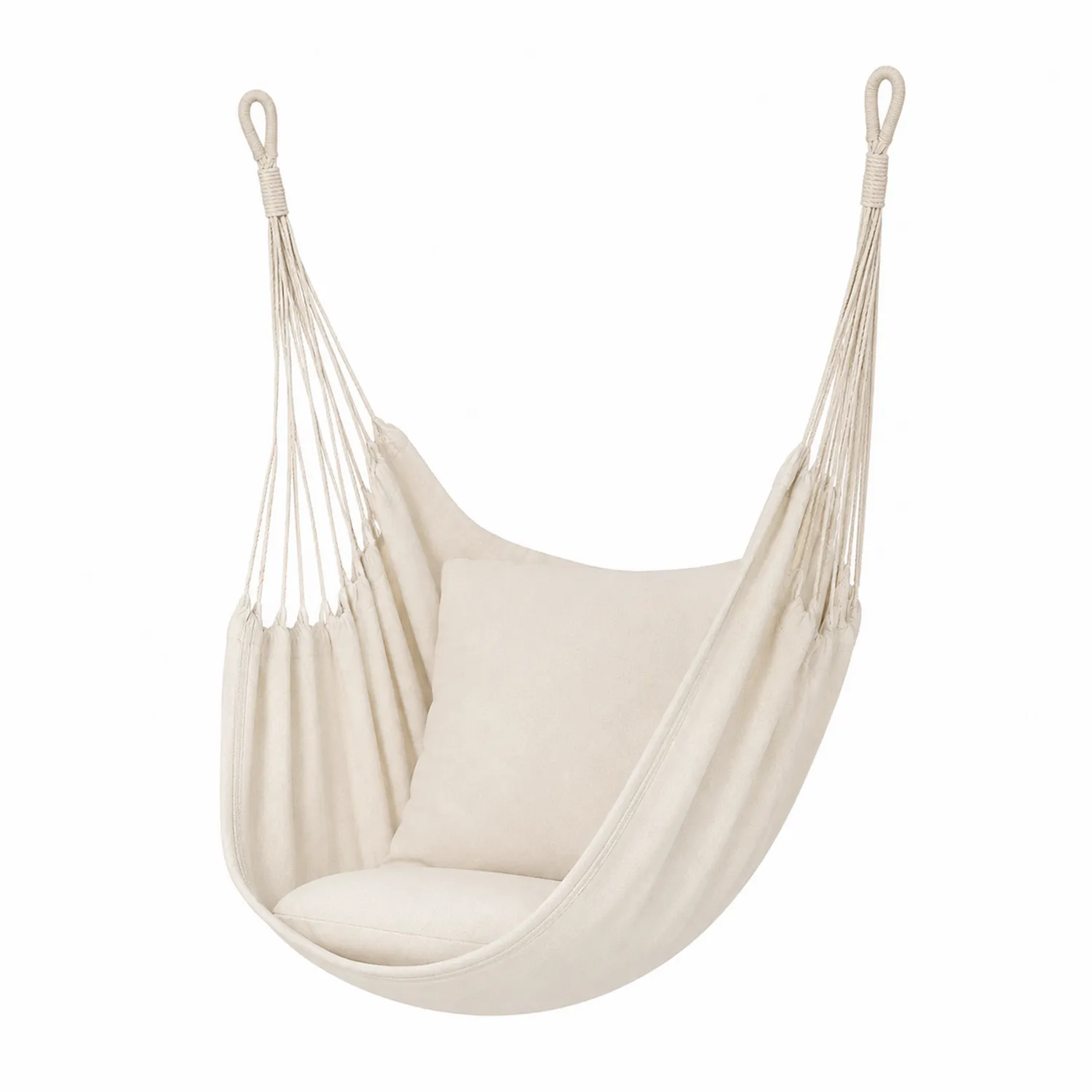 Silla Colgante de Lona Beige con Cojín