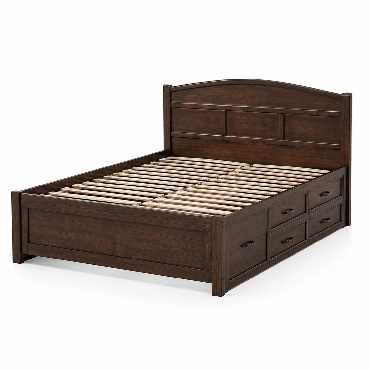 Cama doble de madera maciza con cajones Marrón
