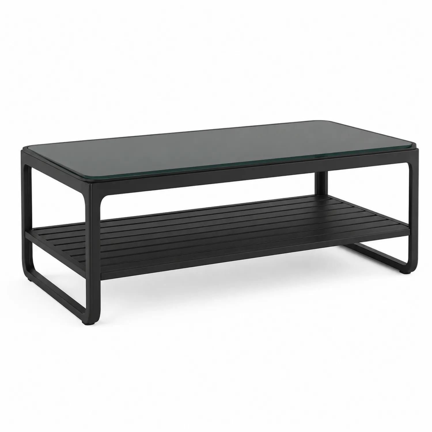 Mesa de Centro de Jardín Negra de Vidrio Templado