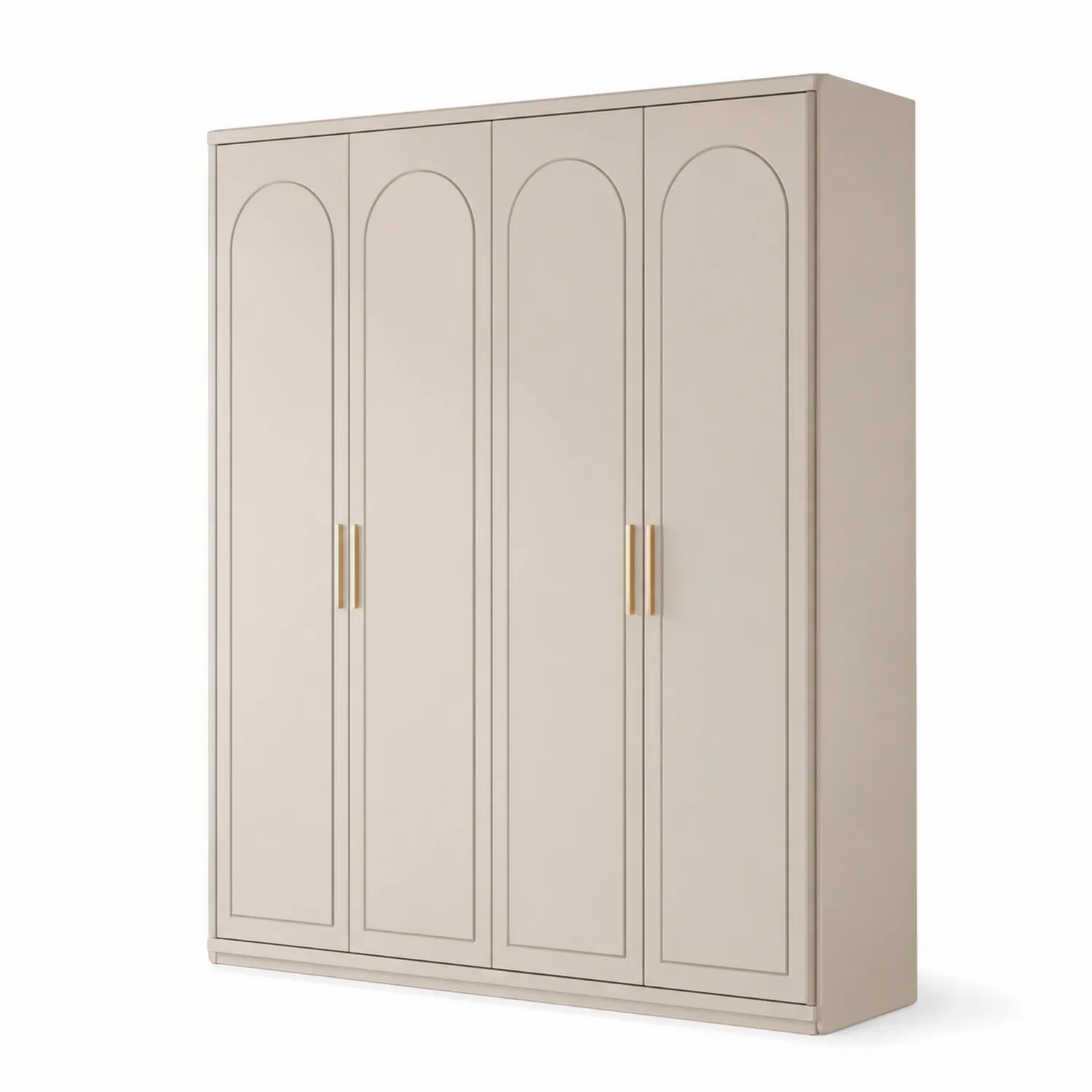 Armario de madera con 4 puertas y asas metálicas doradas, 200 cm de altura