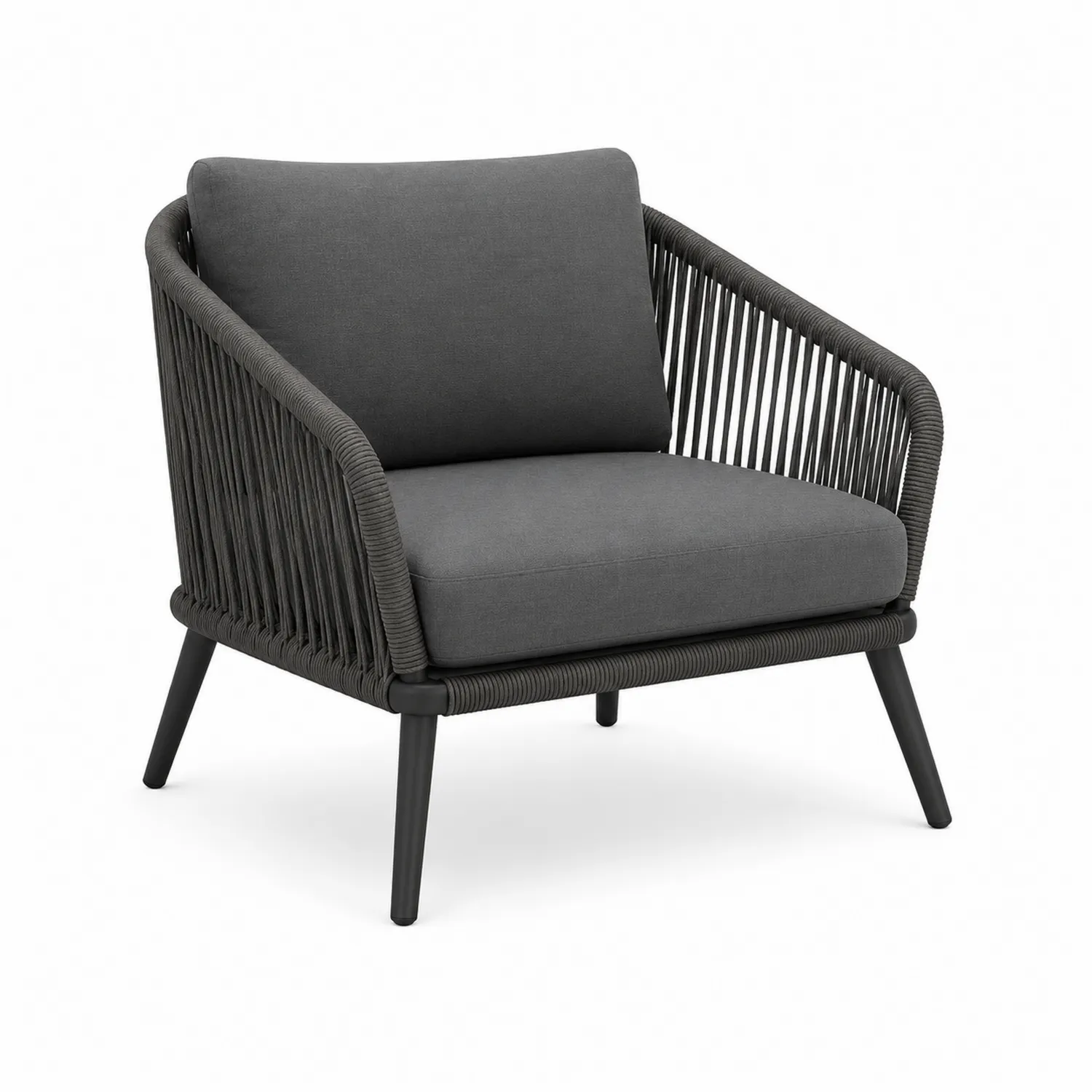 Sillón de aluminio y cuerda gris antracita con cojines