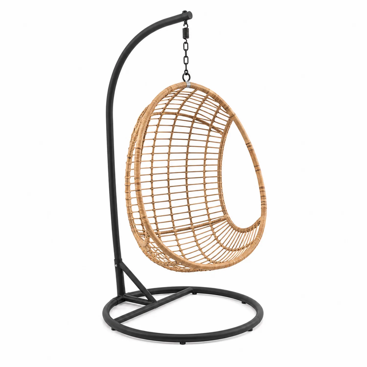 Silla colgante de ratán y acero para exteriores