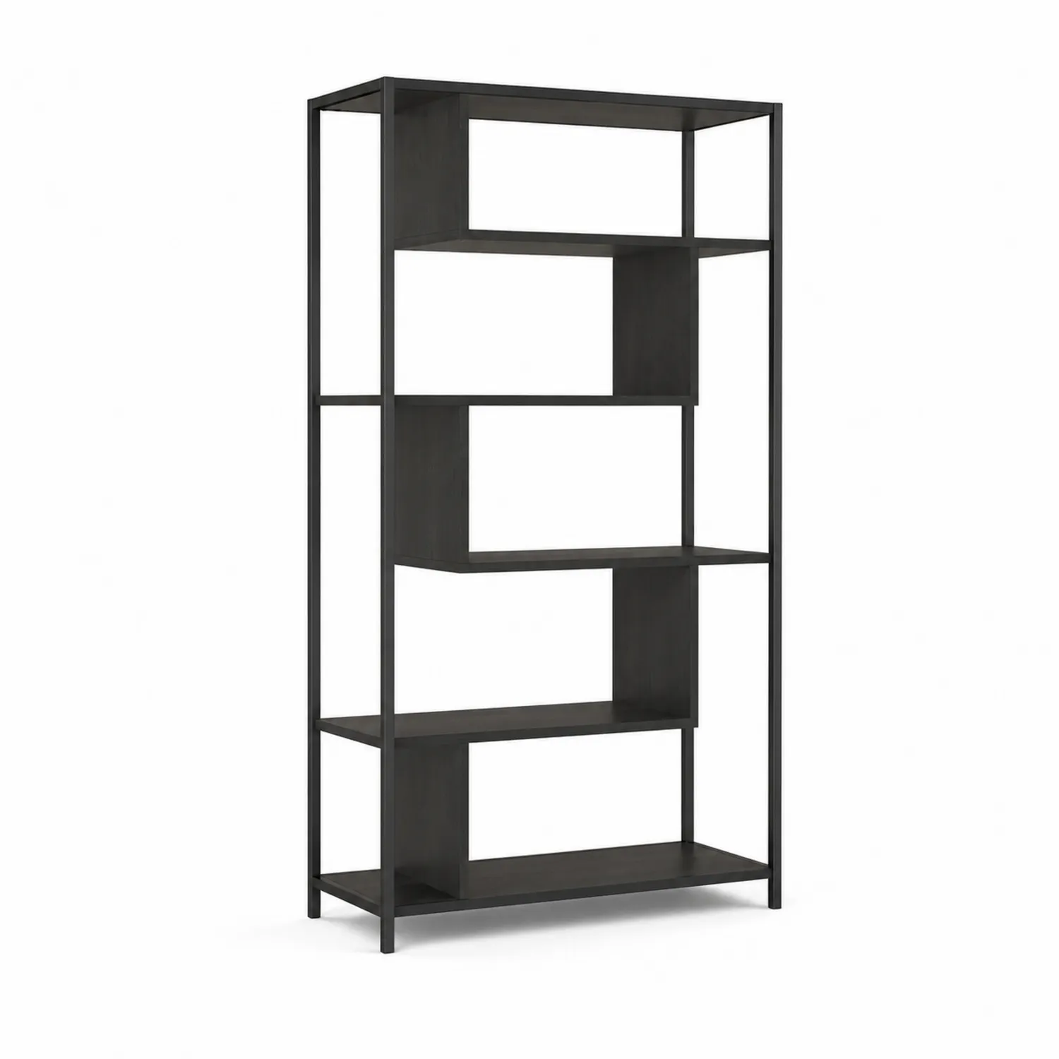 Estantería de metal y MDF negro, 180x90x30 cm, 5 niveles