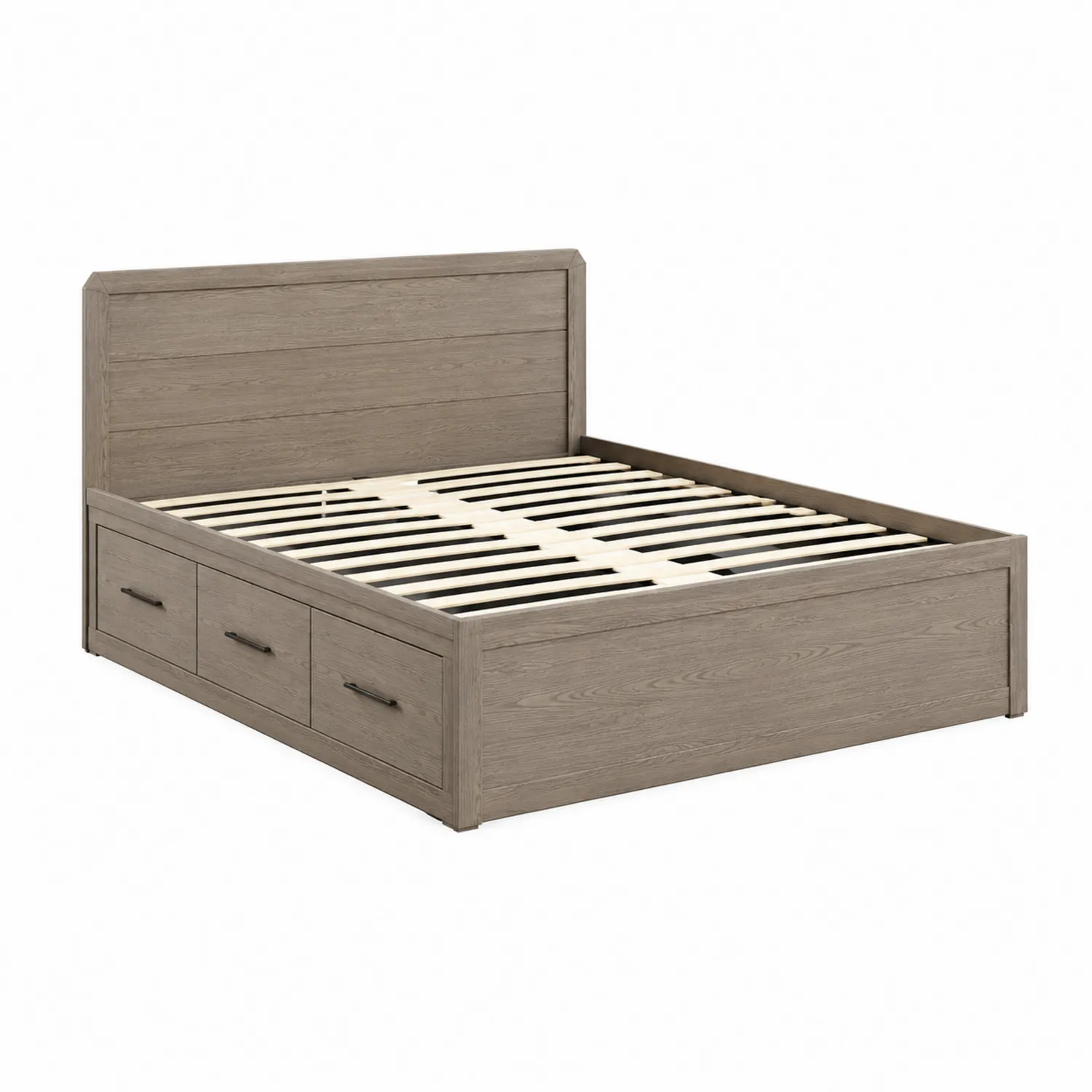 Cama doble de madera de roble con almacenamiento 150x200 cm Marrón