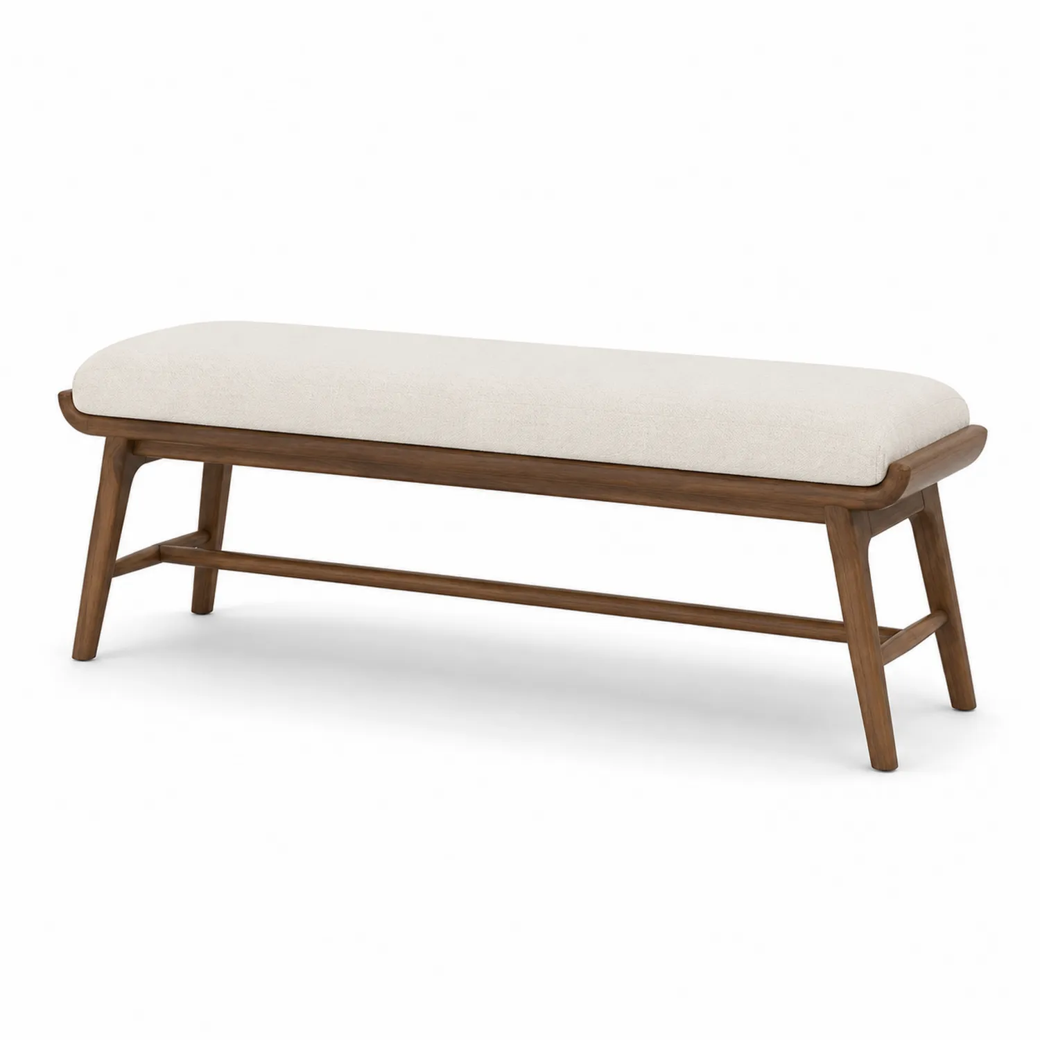 Banco de madera con asiento de tela de poliéster beige